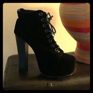 Black velvet high platform heels